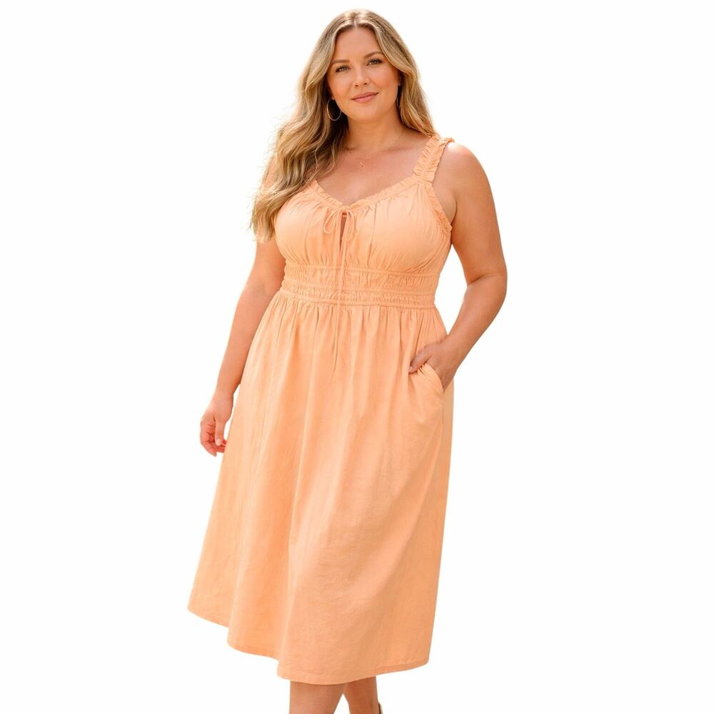 Old Navy Cottagecore Milkmaid Midi Dress orange Peach Cotton XL NWT sleeveless